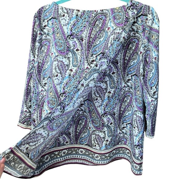 J Jill Womens Layered Paisley Blouse Size M Mature Boho Drapey Office Business - Picture 4 of 11